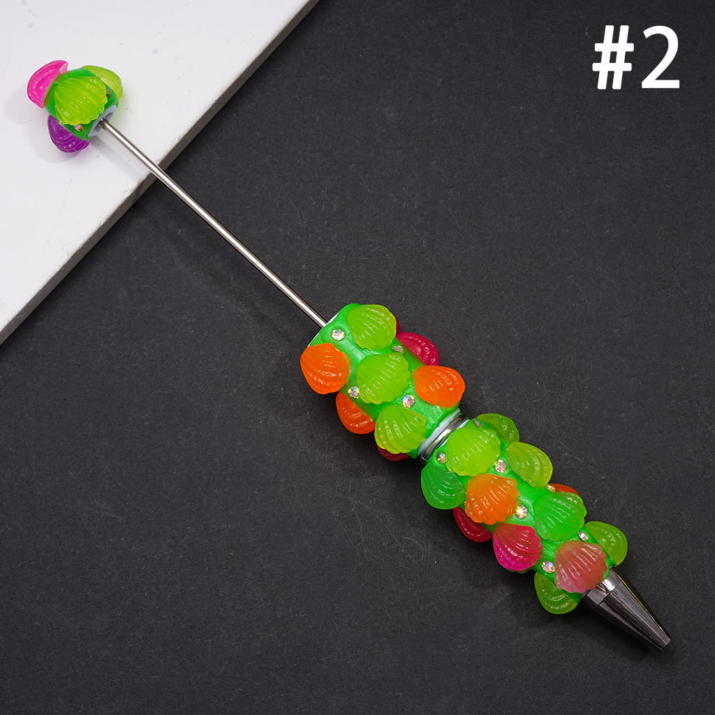 Beadable Clay Pens with AB Rhinestones and Various Colors Seashell, Fluorescent Pen Body