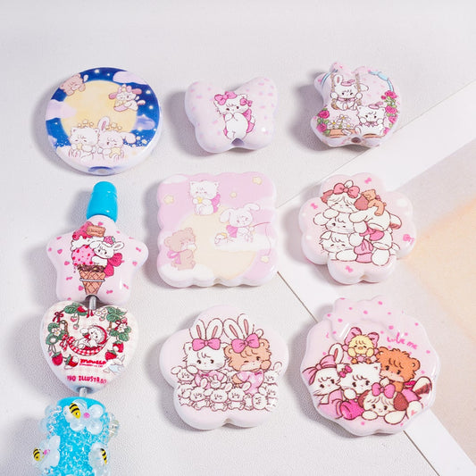 Acrylic Beads Cute Kitty Cat Bunny Series Mix