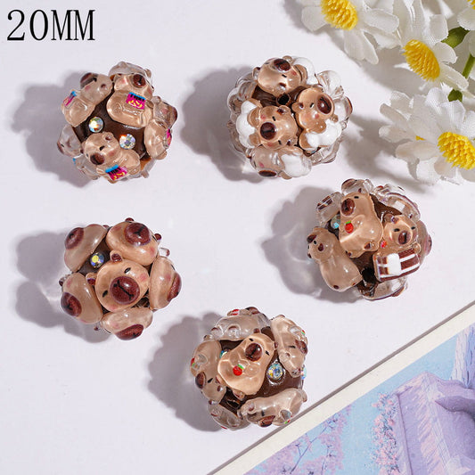 Clay Beads with Cute Capybara and AB Rhinestones, 20MM Random Mix
