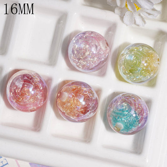 UV-Coated Acrylic Beads for Bracelets with Rose Flower and Glitter Embedded Inside, Dreamy Style, 16MM Multi-Color Random Mix