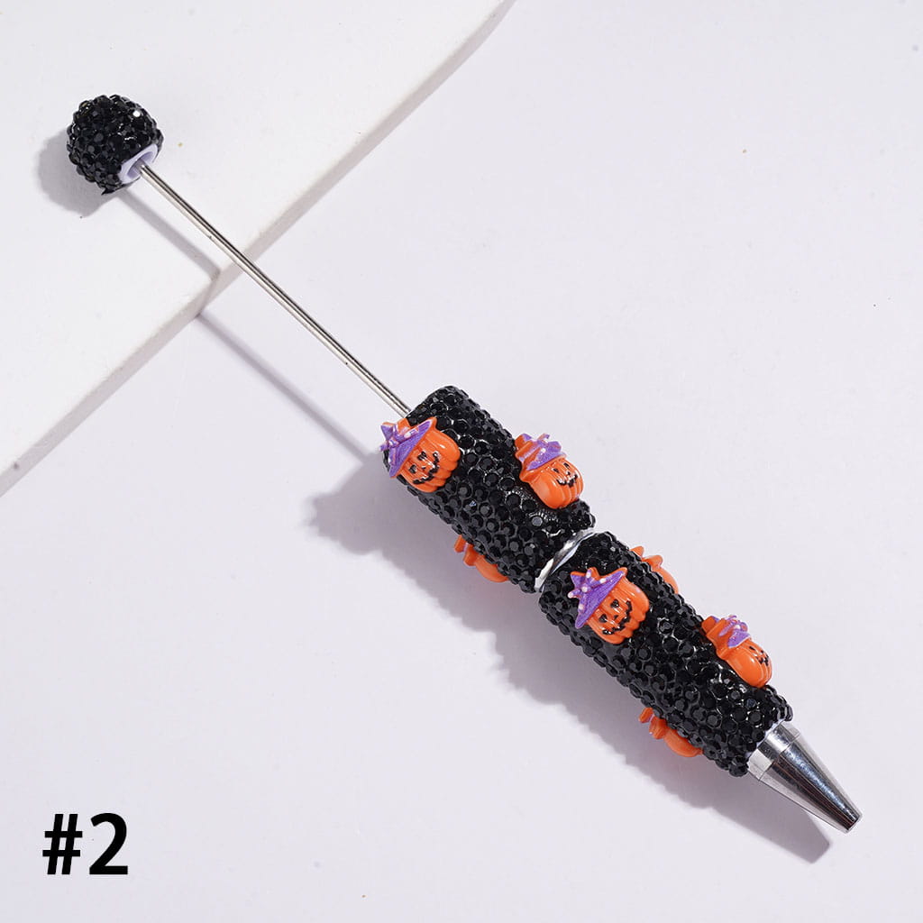 Halloween Series Pumpkin Ghost and Black Rhinestones Covered the Entire Beadable Clay Pens