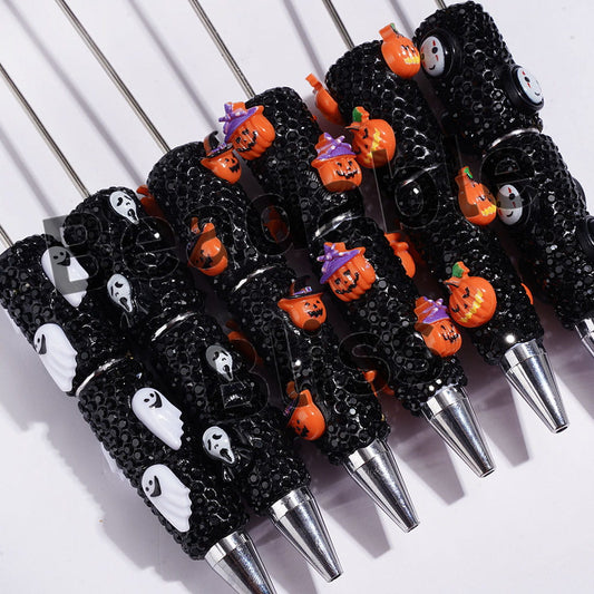 Halloween Series Pumpkin Ghost and Black Rhinestones Covered the Entire Beadable Clay Pens