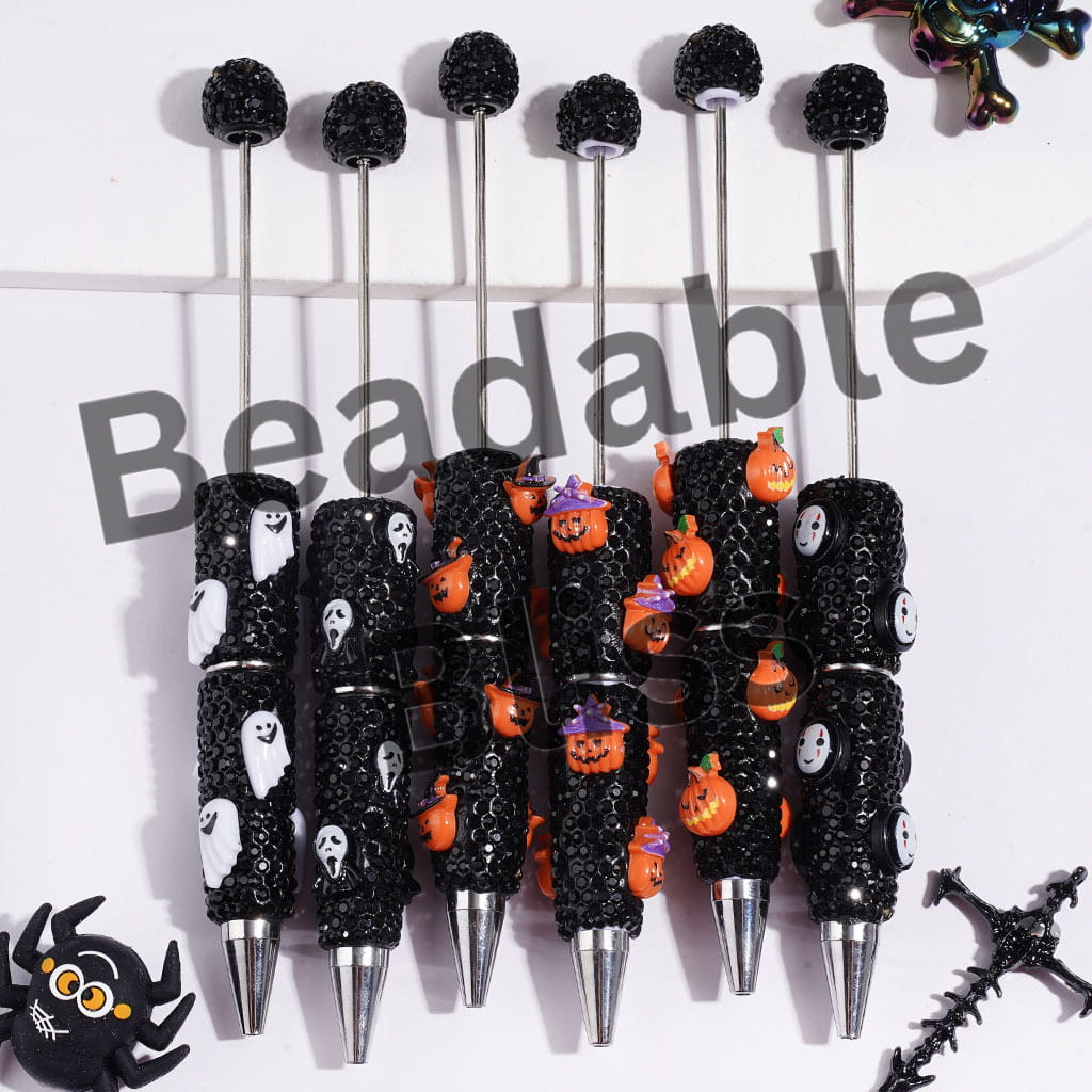 Halloween Series Pumpkin Ghost and Black Rhinestones Covered the Entire Beadable Clay Pens