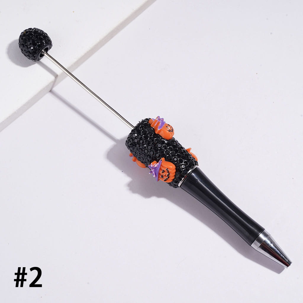 Ghost Pumpkin and Black Rhinestones Beadable Clay Pens, Halloween Theme