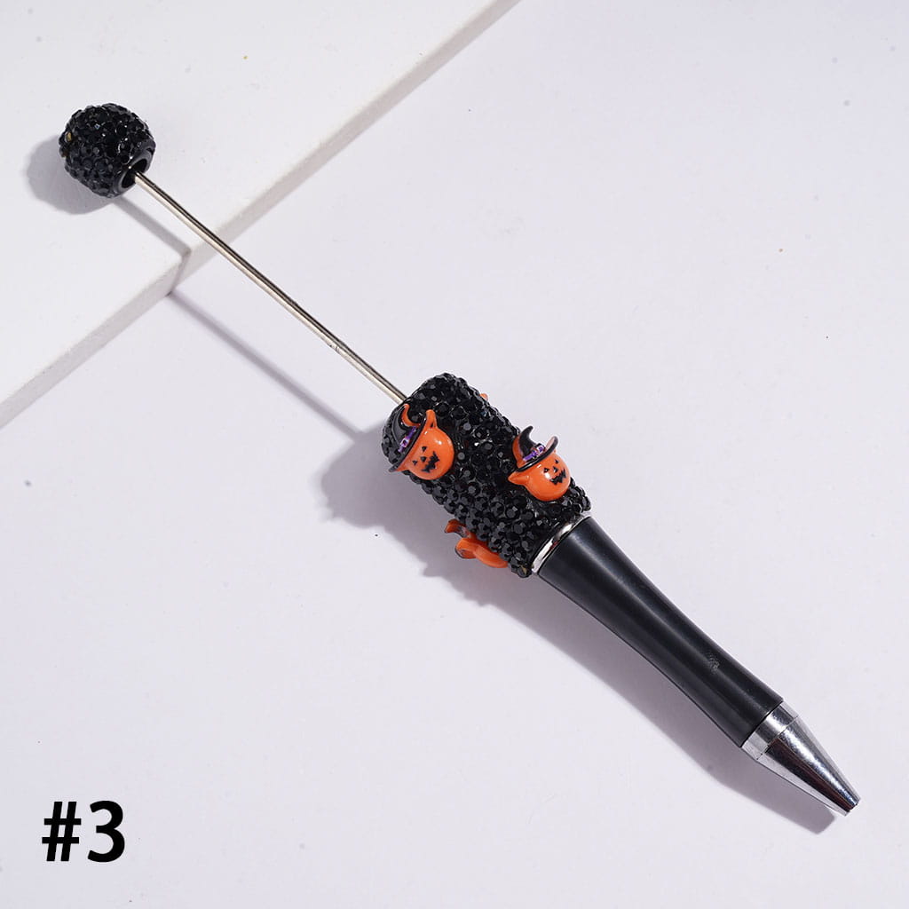 Ghost Pumpkin and Black Rhinestones Beadable Clay Pens, Halloween Theme
