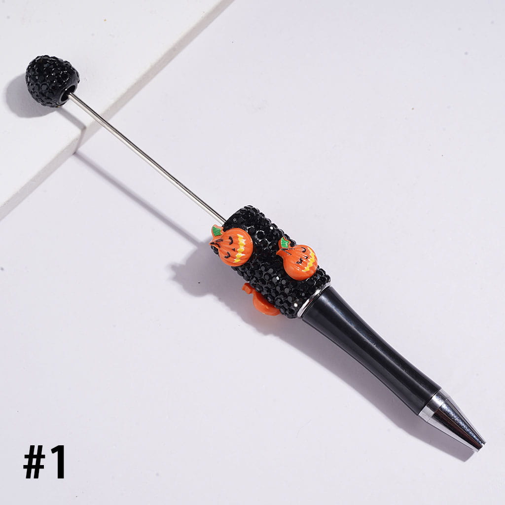 Ghost Pumpkin and Black Rhinestones Beadable Clay Pens, Halloween Theme