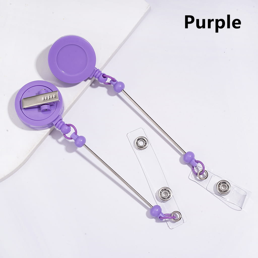 Creative Beaded Retractable Back Badge Holder Reels with Rotating Crocodile Clip & Keychain Bar (Please Read the Description)