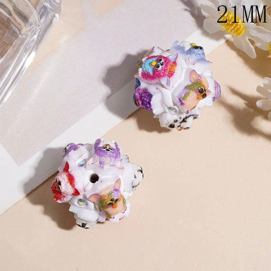Clay Beads with Big-Eared Owl and AB Rhinestones, 21MM Multi-Color