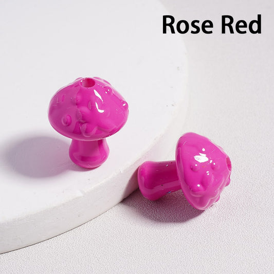 Two pink mushroom-shaped objects on a white surface with 'Rose Red' text above.

