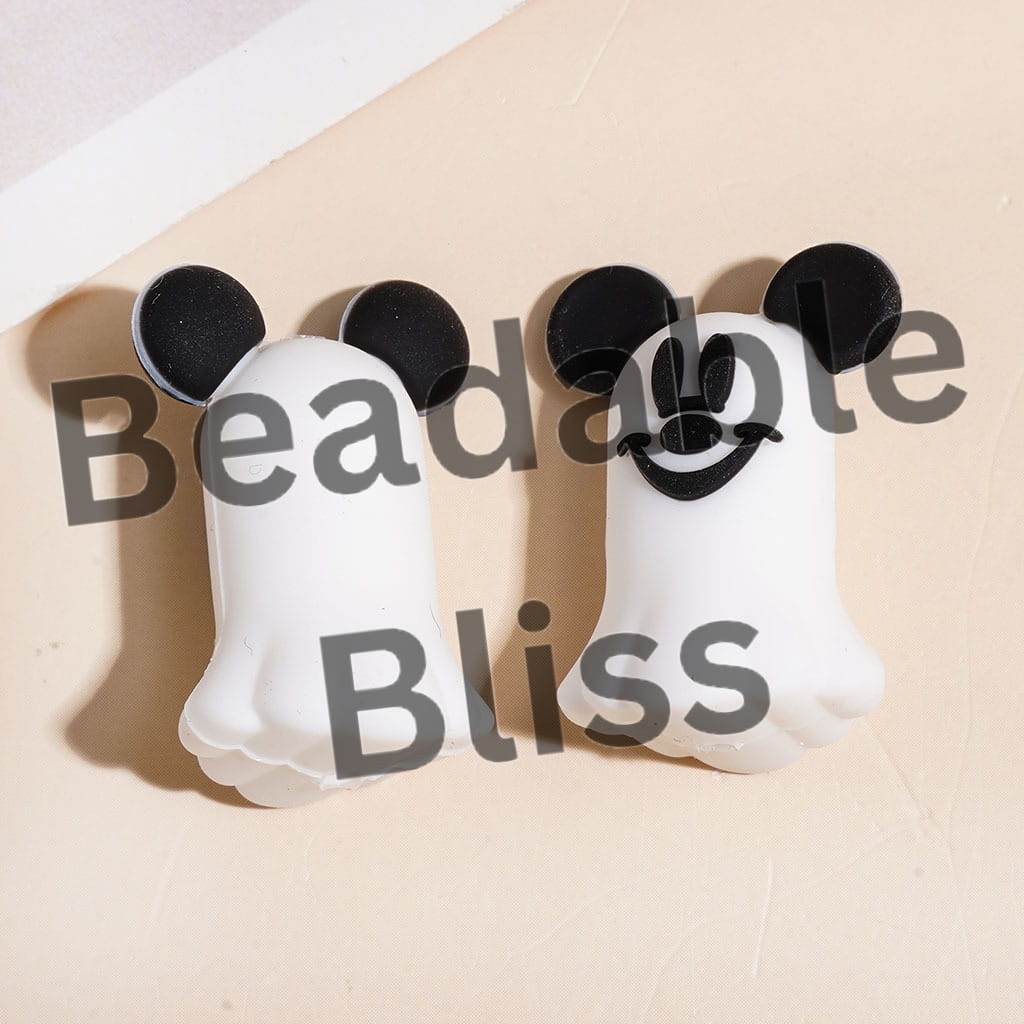 3D Classic Mouse Character in Ghost Design Silicone Focal Beads, Multi-Color