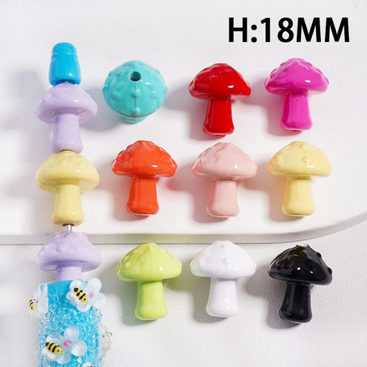 Acrylic Beads Cute Mushroom in Solid Color, 18MM Height (with Stoving Varnish Process)  (Single Color is available for 200pcs(Whole Bag) Only)