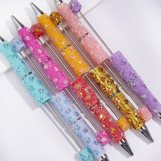 Sugar Beadable Pens with UV Coating Snowflake and Clear Cone Shape Rhinestones, Multi-Colors