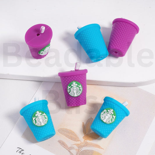Silicone Focal Beads 3D Cute Starbuc Coffee Cup Bottle with Straw