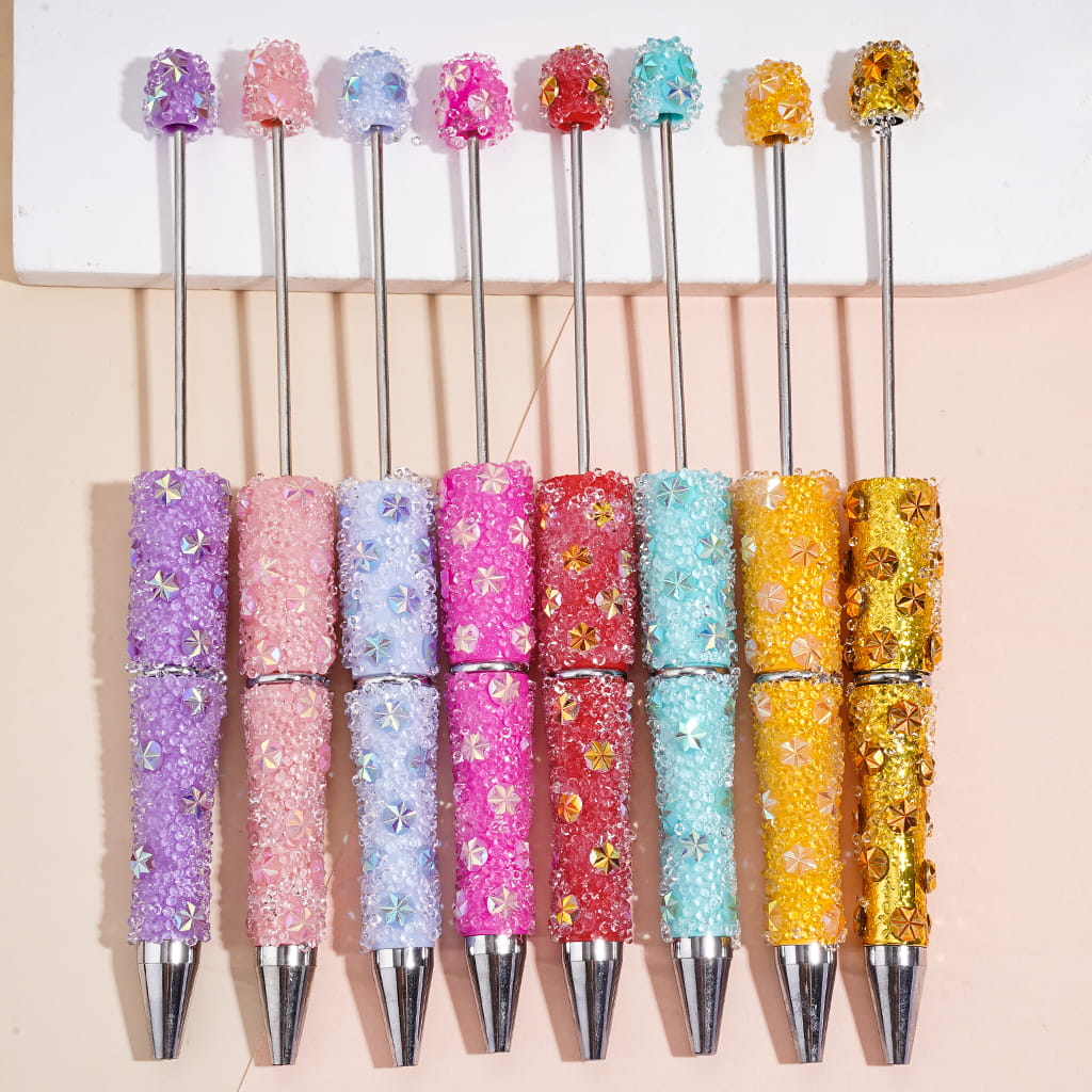 Sugar Beadable Pens with UV Coating Snowflake and Clear Cone Shape Rhinestones, Muti Colors
