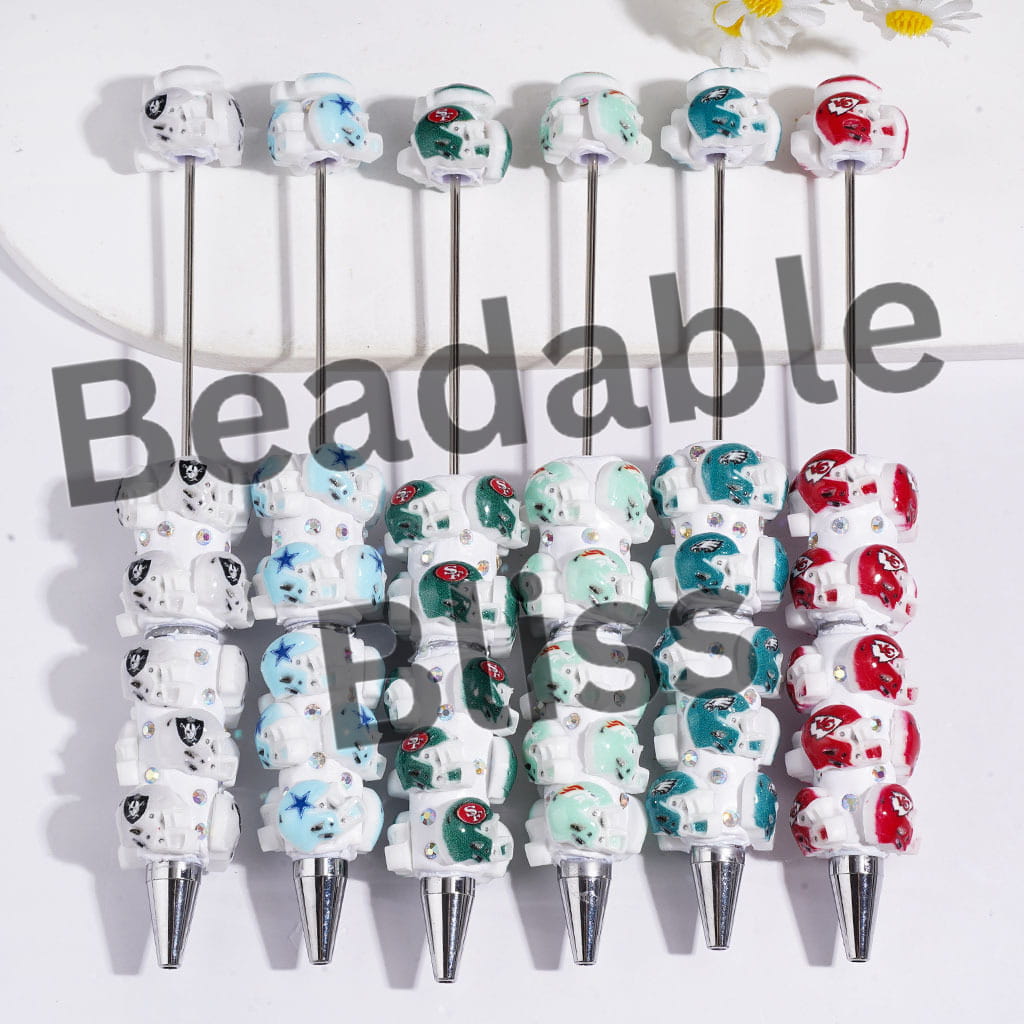 Beadable Clay Pens with American Football Helmet and AB Rhinestones, Assorted Team Series