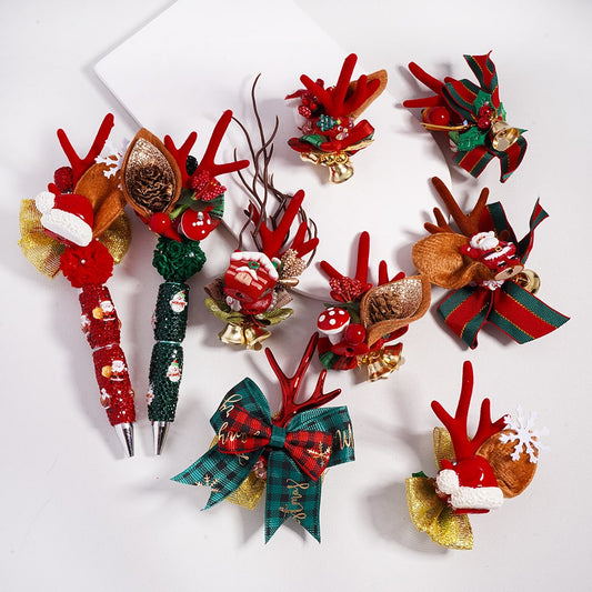 Christmas Series Jewelry Accessories Cute Deer Horn Bowknot Bells Father Christmas House Elk Tree Snowman Gloves Mushroom Pine Corn Snowflakes Shiny Rhinestones Clay Beads