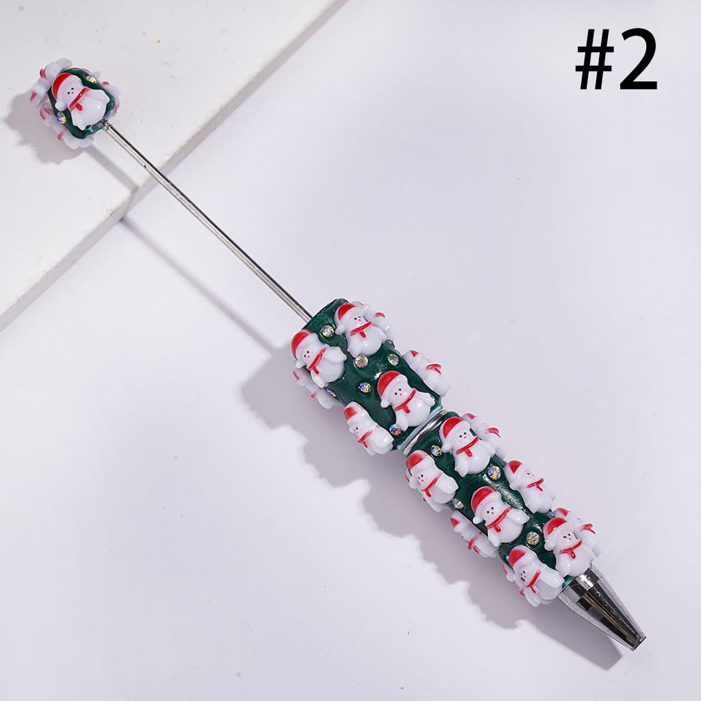 Christmassy Beadable Clay Pens with Christmas Items Series and AB Rhinestones, Green Pen Body