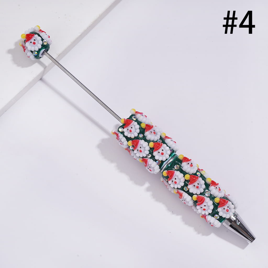 Christmassy Beadable Clay Pens with Christmas Items Series and AB Rhinestones, Green Pen Body