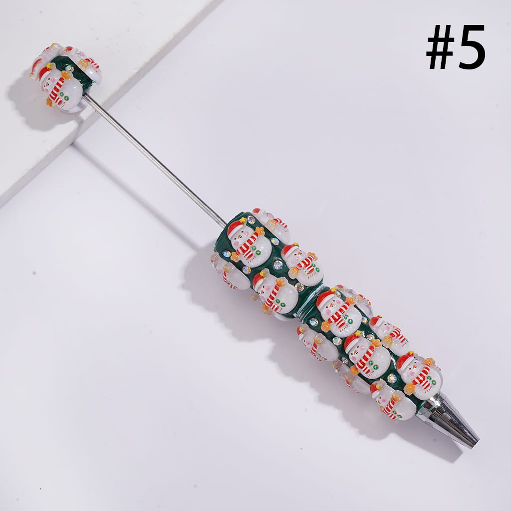 Christmassy Beadable Clay Pens with Christmas Items Series and AB Rhinestones, Green Pen Body