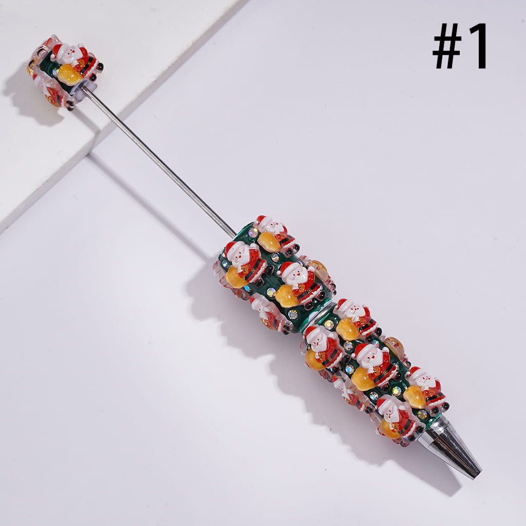 Christmassy Beadable Clay Pens with Christmas Items Series and AB Rhinestones, Green Pen Body