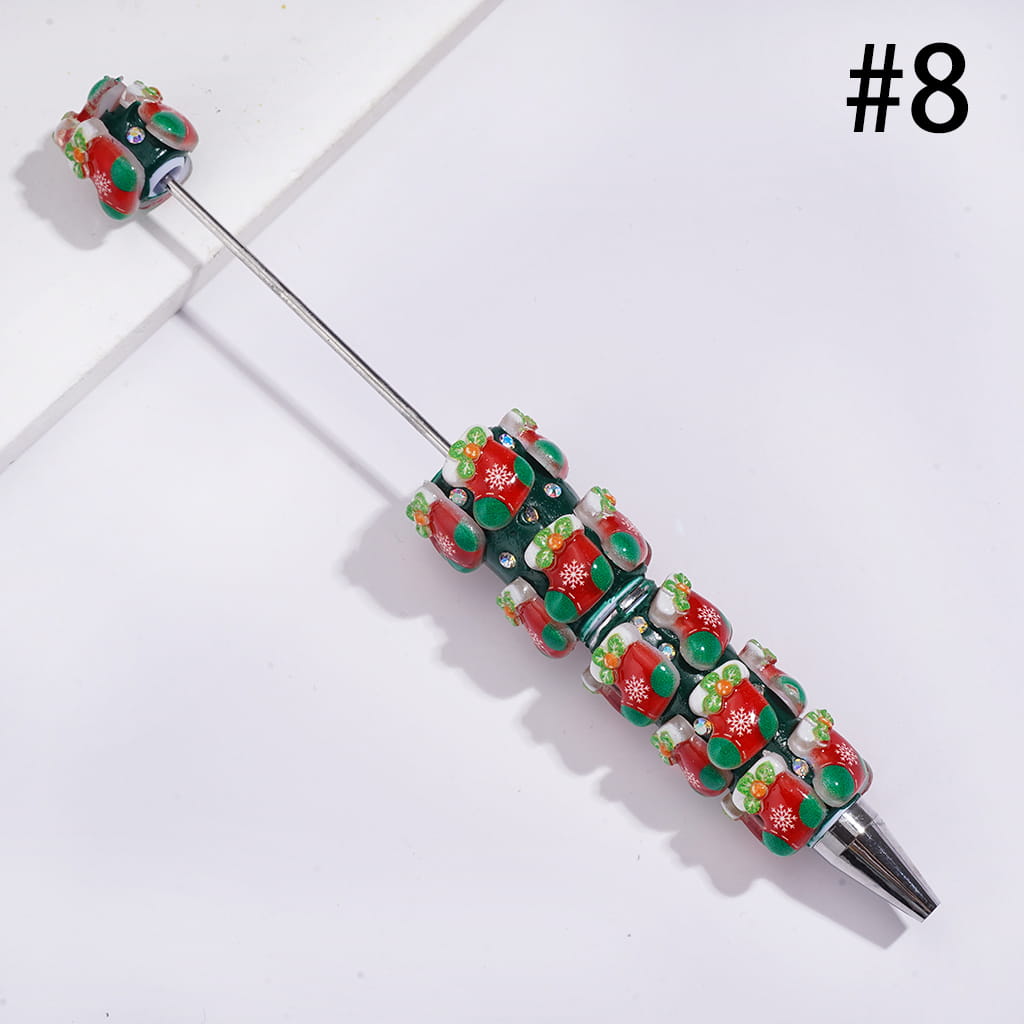 Christmassy Beadable Clay Pens with Christmas Items Series and AB Rhinestones, Green Pen Body