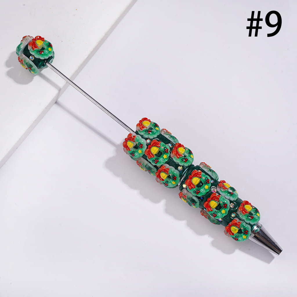Christmassy Beadable Clay Pens with Christmas Items Series and AB Rhinestones, Green Pen Body