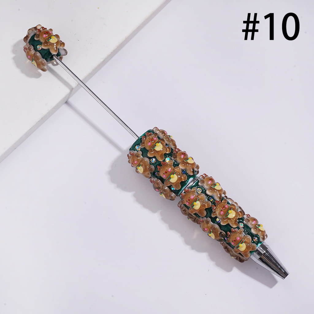 Christmassy Beadable Clay Pens with Christmas Items Series and AB Rhinestones, Green Pen Body