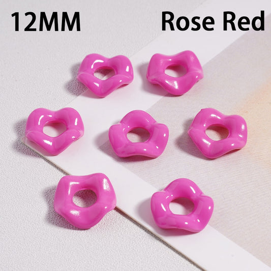 Rose red donut-shaped objects on a light background with '12MM' and 'Rose Red' text.

