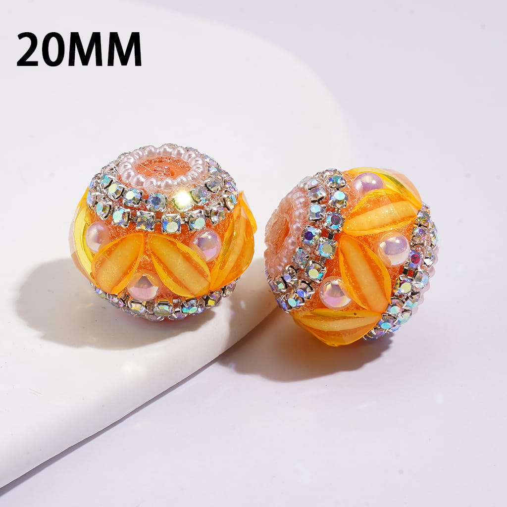 Handmade Acrylic Beads w Leaf Rhinestones & UV Coating Half-Shell Pearls, AB Rhinestone & White Pearl Chains, 20MM, Neon Colors