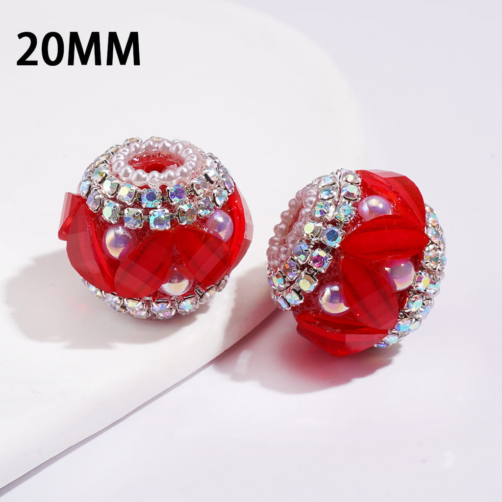 Handmade Acrylic Beads w Leaf Rhinestones & UV Coating Half-Shell Pearls, AB Rhinestone & White Pearl Chains, 20MM, Neon Colors