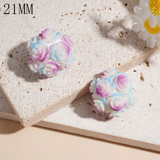 21MM - Clay Beads with Matte Frosted Rose Flower in Purple-Blue Ombre Colors