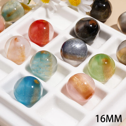 Acrylic Beads for Bracelets with Gold Glitter in Sandy Flow Effect, 16MM, Semi-Clear, Random Mix
