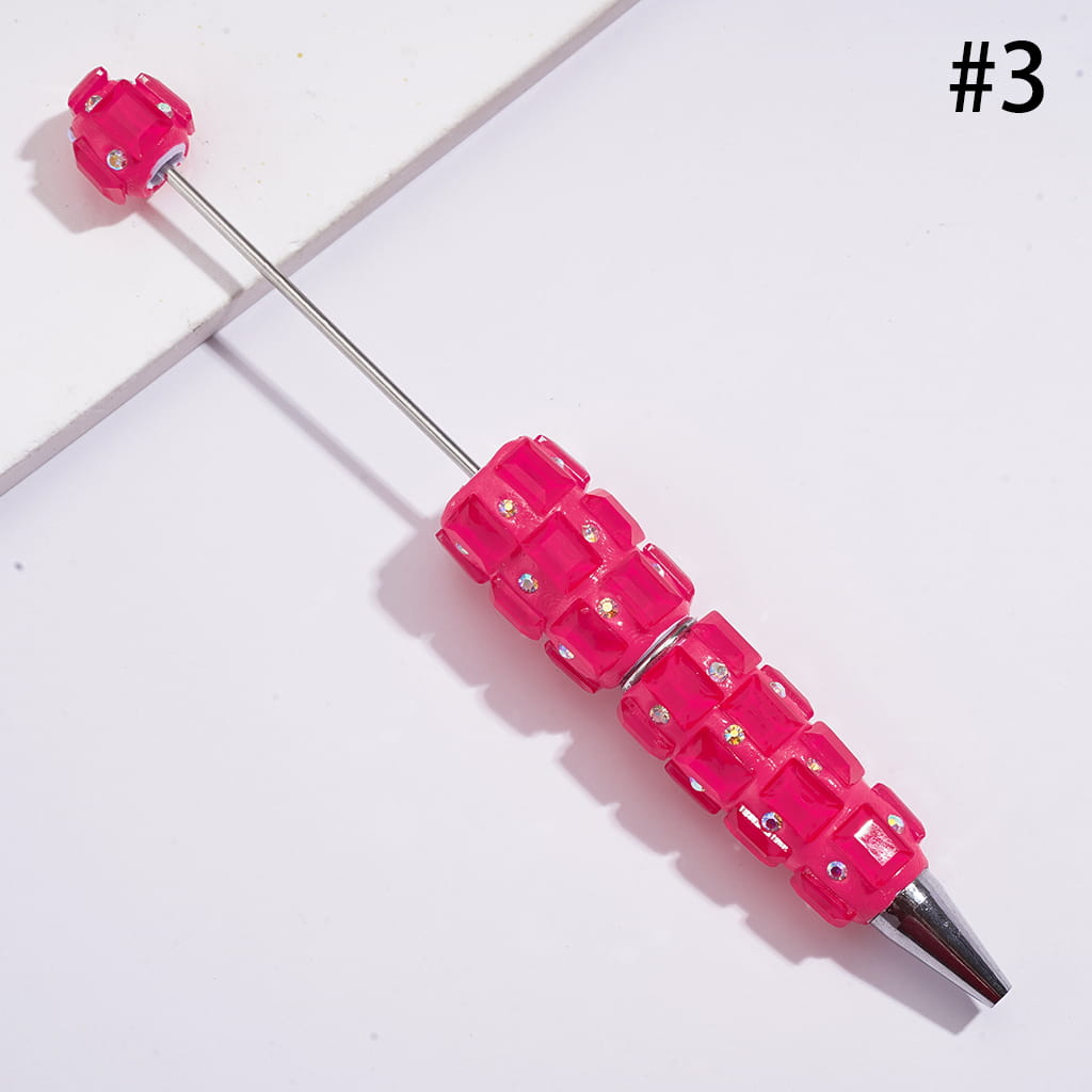 Beadable Clay Pens with Neon Colors Rectangle and AB Rhinestones