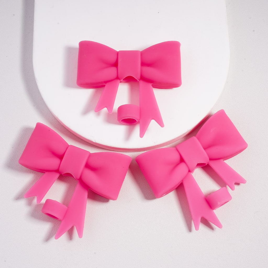 Food Grade Cup Tumbler Silicone Straw Topper Cute Bowknot in Solid Color