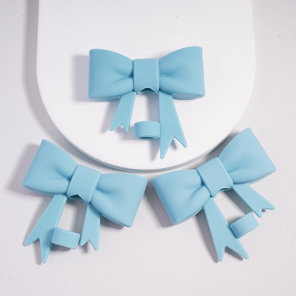 Food Grade Cup Tumbler Silicone Straw Topper Cute Bowknot in Solid Color