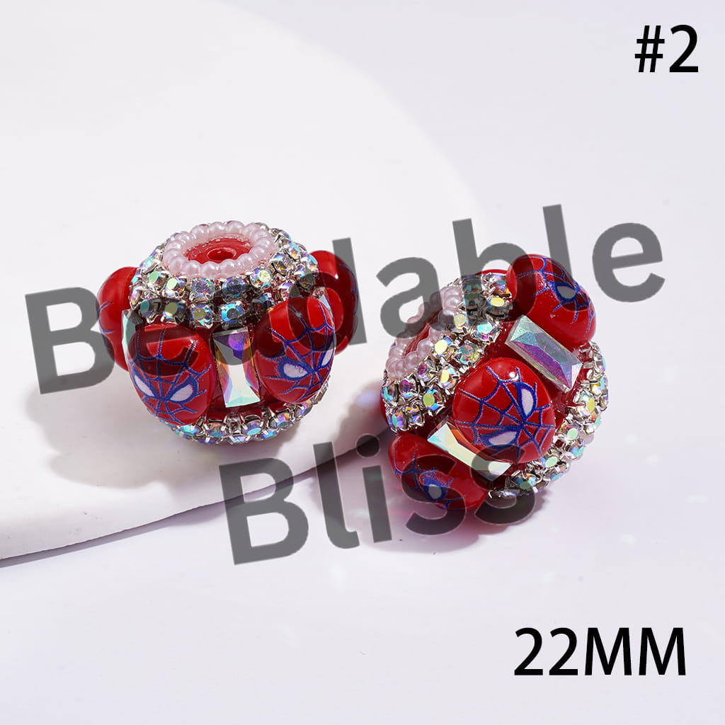 Hand-Made Acrylic Beads Strong Character Series & Dazzling Rectangle, AB Rhinestones & White Pearl Chains, 22MM