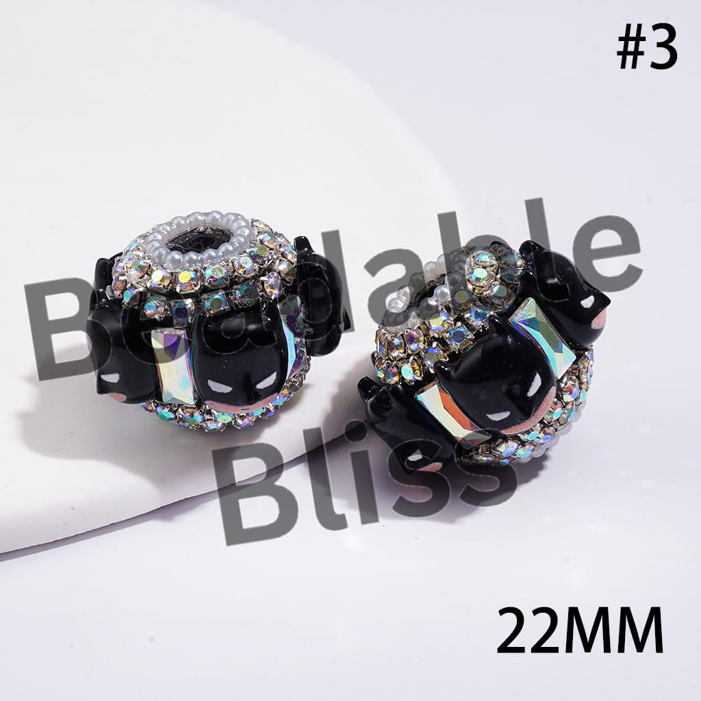 Hand-Made Acrylic Beads Strong Character Series & Dazzling Rectangle, AB Rhinestones & White Pearl Chains, 22MM