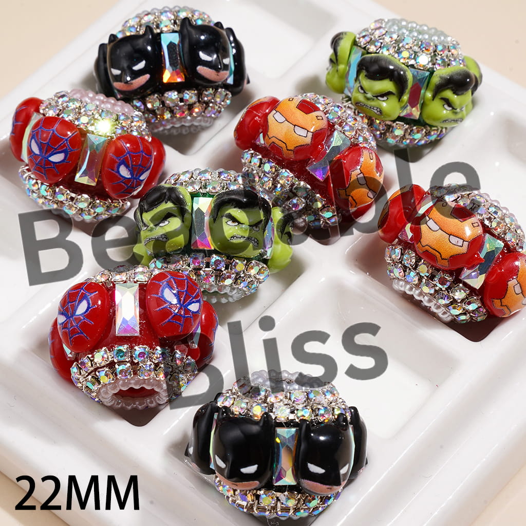 Hand-Made Acrylic Beads Strong Character Series & Dazzling Rectangle, AB Rhinestones & White Pearl Chains, 22MM