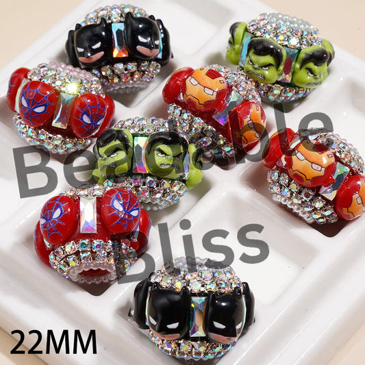 Hand-Made Acrylic Beads Strong Character Series & Dazzling Rectangle, AB Rhinestones & White Pearl Chains, 22MM