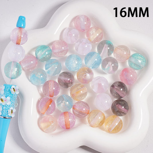 Acrylic Beads Colorful Shiny Glitter Inside, Clear Color, 16MM, Random Mix