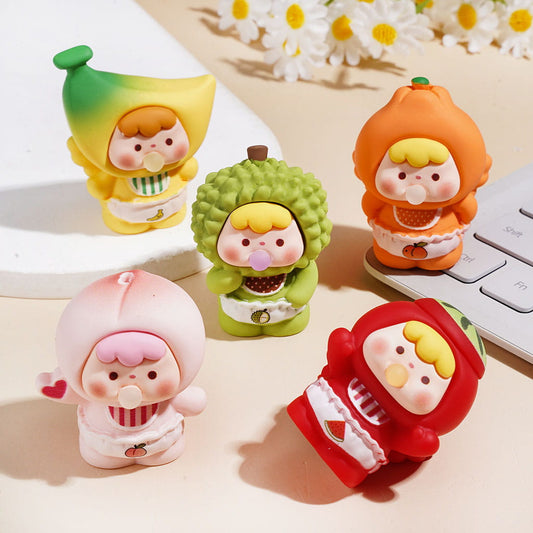 43-49MM | Rubbery Feel Acrylic Beads for Figurine and Pen Topper, Baby Blowing Bubble in Watermelon Banana Orange Peach Durian Costume, Random Mix