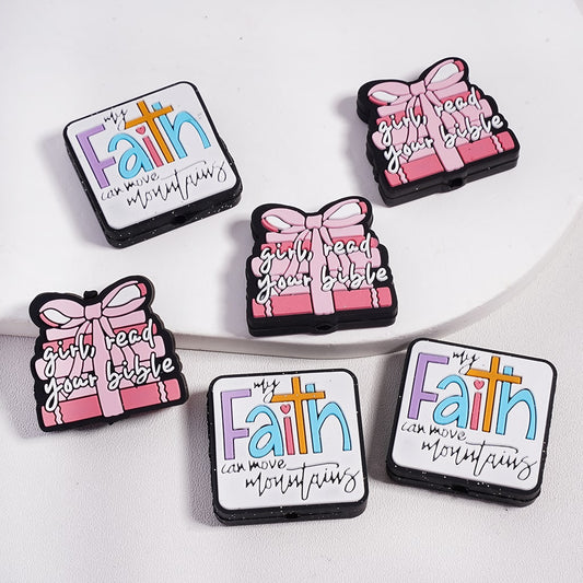 Silicone Focal Beads My Faith Can Move Mountains Girl Read Your Bible