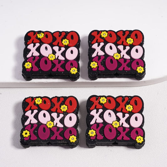 Silicone Focal Beads XOXO with Mini Yellow Flowers