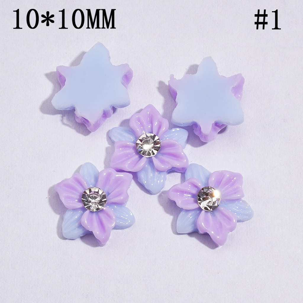 Mini DIY Double Layer and Two Colors Acrylic Flower with Clear Rhinestone for Craft Beads and Pens Jewelry Accessories, 10*10MM Multi-Color