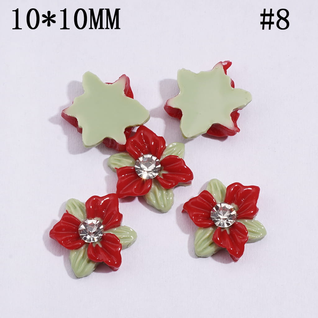 Mini DIY Double Layer and Two Colors Acrylic Flower with Clear Rhinestone for Craft Beads and Pens Jewelry Accessories, 10*10MM Multi-Color