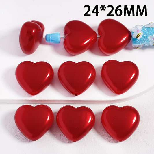 Acrylic Beads Glossy Red Heart Cute Style Valentines Day 24*26 MM