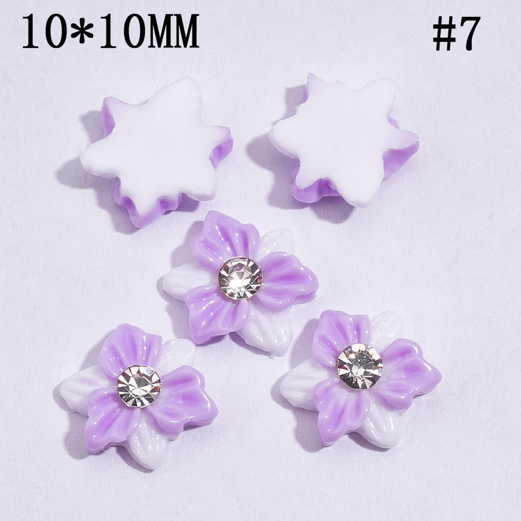 Mini DIY Double Layer and Two Colors Acrylic Flower with Clear Rhinestone for Craft Beads and Pens Jewelry Accessories, 10*10MM Multi-Color