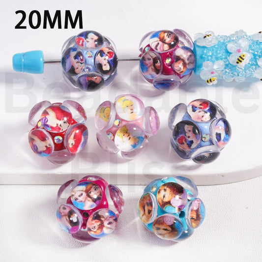 Clay Beads Disne Princess Series Snow Whit Mula Arie Ann Els Jasmin Cinderell Rapunze with AB Rhinestones, 20MM, Random Mix