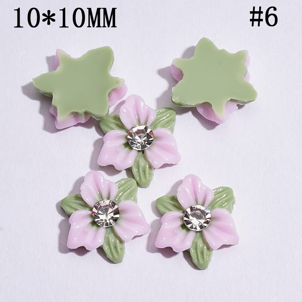 Mini DIY Double Layer and Two Colors Acrylic Flower with Clear Rhinestone for Craft Beads and Pens Jewelry Accessories, 10*10MM Multi-Color
