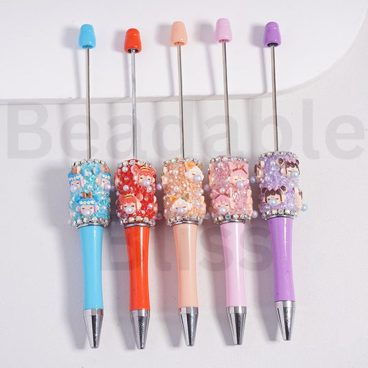 Beadable Clay Pen Pop Mar Moll Series White Pearls AB & Cone Shape Rhinestones in Solid Color